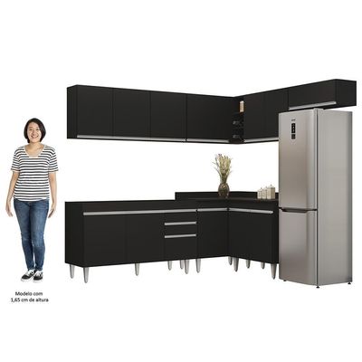 Armário De Cozinha Modulado De Canto 7 Peças Cp22 Balcão Sem Tampo Preto - Lumil