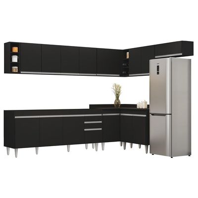 Armário De Cozinha Modulado De Canto 8 Peças Cp25 Balcão Sem Tampo Preto - Lumil