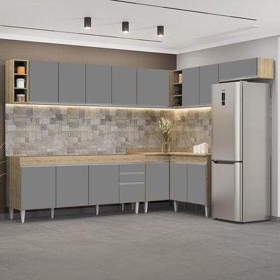 Armário De Cozinha Modulado De Canto 8 Peças Cp25 Balcão Sem Tampo Castanho/cinza - Lumil