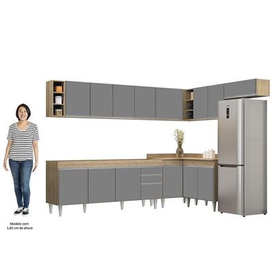 Armário De Cozinha Modulado De Canto 8 Peças Cp25 Balcão Sem Tampo Castanho/cinza - Lumil