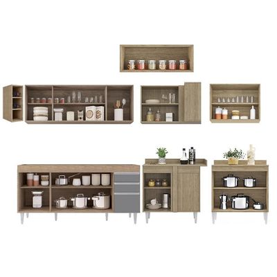 Armário De Cozinha Modulado De Canto 8 Peças Cp25 Balcão Sem Tampo Castanho/cinza - Lumil