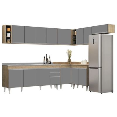 Armário De Cozinha Modulado De Canto 8 Peças Cp27 Com Pia Inox Castanho/cinza - Lumil