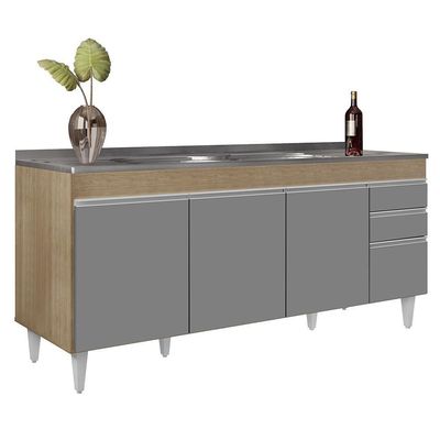 Armário De Cozinha Modulado De Canto 8 Peças Cp27 Com Pia Inox Castanho/cinza - Lumil