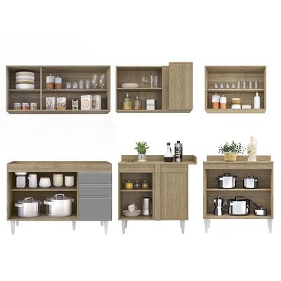 Armário De Cozinha Modulado De Canto 6 Peças Cp28 Balcão Sem Tampo Castanho/cinza - Lumil