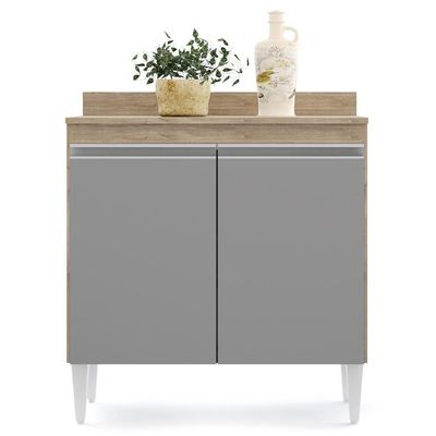 Armário De Cozinha Modulado De Canto 6 Peças Cp30 Com Pia Inox Castanho/cinza - Lumil