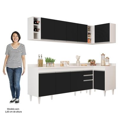 Armário De Cozinha Modulado De Canto Esquerdo 5 Peças Cp53 Balcão Com Tampo Branco/preto - Lumil