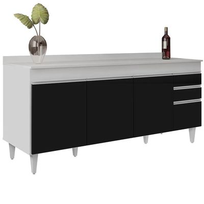 Armário De Cozinha Modulado De Canto Esquerdo 5 Peças Cp53 Balcão Com Tampo Branco/preto - Lumil