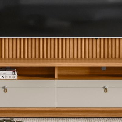 Rack Com Painel Ripado Para Tv 75 Pol. 268cm Golden L06 Nature-off White - Mpozenato