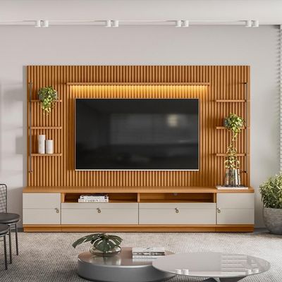 Rack Com Painel Ripado Para Tv 75 Pol. 268cm Golden L06 Nature-off White - Mpozenato