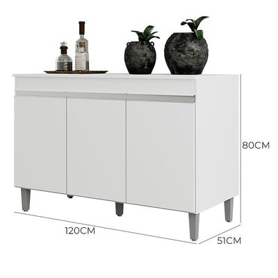 Kit Cozinha Balcão Manu 120cm Com Tampo Mdp E Aéreo Andréia Branco - Ajl Móveis Branco