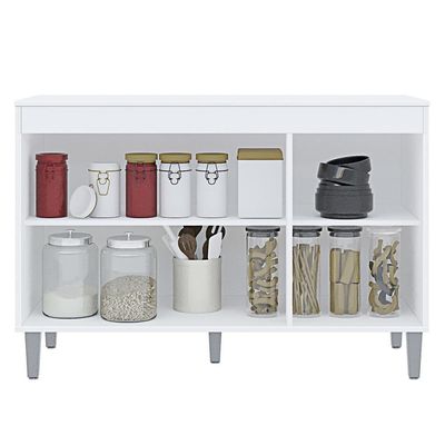 Kit Cozinha Balcão Manu 120cm Com Tampo Mdp E Aéreo Andréia Branco - Ajl Móveis Branco