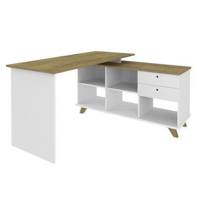 Mesa Escrivaninha Em L Golden E Armário Alto 2 Portas Tok A06 Olmo-branco - Mpozenato