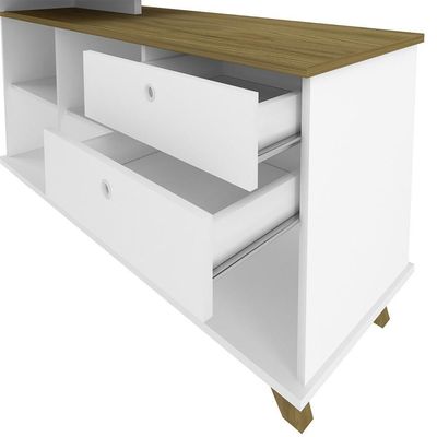 Mesa Escrivaninha Em L Golden E Armário Alto 2 Portas Tok A06 Olmo-branco - Mpozenato