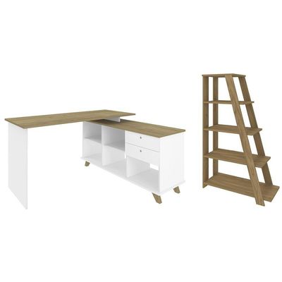 Mesa Escrivaninha Em L Golden E Estante Livreiro Stela A06 Olmo-branco - Mpozenato