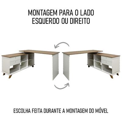Mesa Escrivaninha Em L Golden E Balcão 1 Porta 3 Gavetas Merano A06 Olmo-branco - Mpozenato