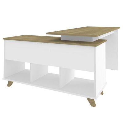 Mesa Escrivaninha Em L Golden E Balcão 1 Porta 3 Gavetas Merano A06 Olmo-branco - Mpozenato