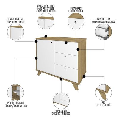 Mesa Escrivaninha Em L Golden E Balcão 1 Porta 3 Gavetas Merano A06 Olmo-branco - Mpozenato