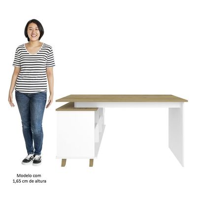 Mesa Escrivaninha Em L Golden E Balcão 1 Porta 3 Gavetas Merano A06 Olmo-branco - Mpozenato