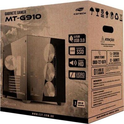 Gabinete Gamer C3tech Aquarius Mt-g910 Sem Fans Preto