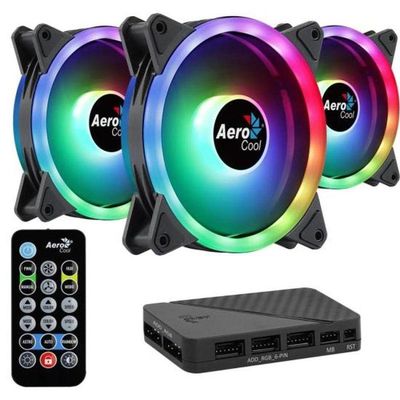 Kit Com 3 Coolers Aerocool Duo 12 Pro Argb + Hub + Controle