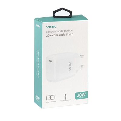 Carregador De Parede 20w Com 1 Saida Tipo C 12v 1.67a Branco