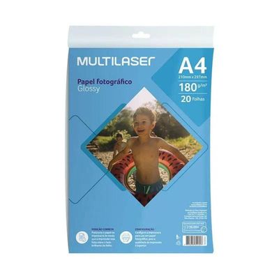 Papel Fotográfico Glossy 180g A4 Com 20 Folhas - Pe039
