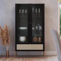Cristaleira 2 Portas De Vidro Pé Metal Arlo A10 Nero-dourado - Mpozenato