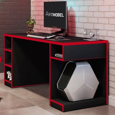 Mesa Para Computador Notebook Gamer Pro Preto-vermelho - Fit Mobel