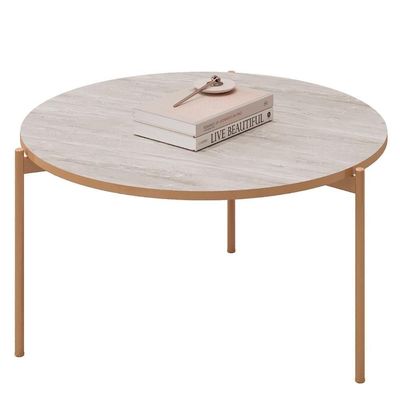 Mesa De Centro Redonda Para Sala Pé Metal Nala D04 Quartzo - Mpozenato