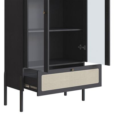 Cristaleira 2 Portas De Vidro Pés Madeira Arlo A10 Nero-preto - Mpozenato