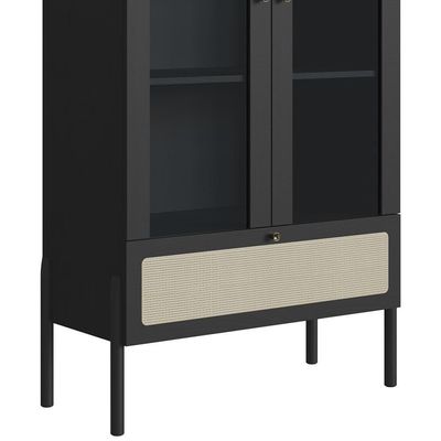 Cristaleira 2 Portas De Vidro Pés Madeira Arlo A10 Nero-preto - Mpozenato