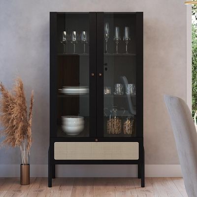 Cristaleira 2 Portas De Vidro Pés Madeira Arlo A10 Nero-preto - Mpozenato