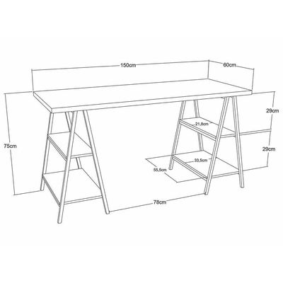 Mesa Escrivaninha Cavalete 150cm Estilo Industrial Prisma C08 Branco Chess-preto - Mpozenato