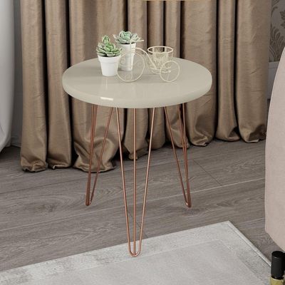 Mesa Lateral Redonda Base Aço Evolution Off White - Patrimar