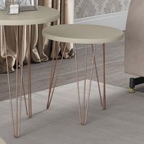 Mesa Lateral Redonda Base Aço Evolution Off White - Patrimar