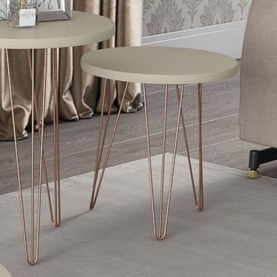 Mesa Lateral Redonda Base Aço Evolution Off White - Patrimar