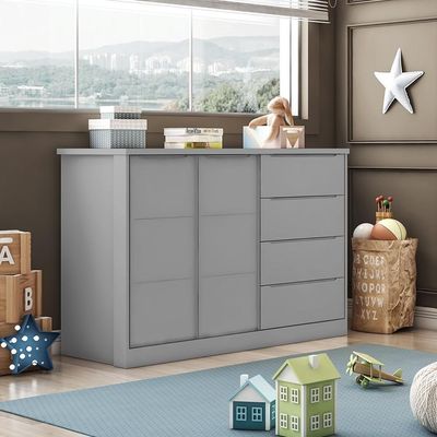 Cômoda Infantil 2 Portas E 4 Gavetas Pérola Cinza - Phoenix