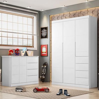 Jogo De Quarto Infantil Guarda Roupa E Cômoda Eloá Branco - Phoenix