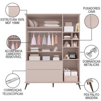 Jogo De Quarto Infantil Guarda Roupa E Cômoda 100% Mdf Melinda Rosê - Phoenix