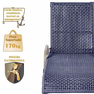 2 Espreguiçadeiras Catar 2 Mesas Garden Corda Náutica Trama Azul