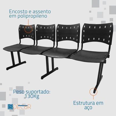Cadeira Iso Pp Rp Longarina 4 Lugares Color Azul