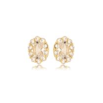 Brinco Oval Ponto De Luz Cravejado Banhado A Ouro 18k