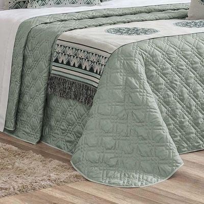 Kit Cobre Leito Colcha Tierry King 5 Peças Hipercal 180 Fios - Verde Malva
