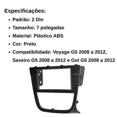 Central Multimídia 2 Din Mp5 Voyage G5 Câmera Moldura Tela Pt