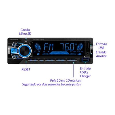 Auto Rádio Automotivo Bluetooth Fm Mp3 Bt Usb Rs-2750br Plus