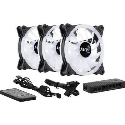 Kit Com 3 Coolers Aerocool Duo 12 Pro Argb + Hub + Controle