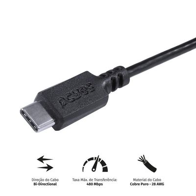 Cabo Usb Tipo C 2.0 Para Usb Tipo C 2.0 2m Preto - Pucp-02