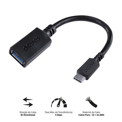 Adaptador Otg Tipo C Para Usb A 3.0 15cm Preto - P3amup-15