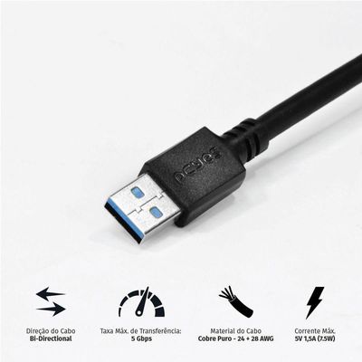Cabo De Dados Usb A 3.0 Macho 2m - Puam3-2