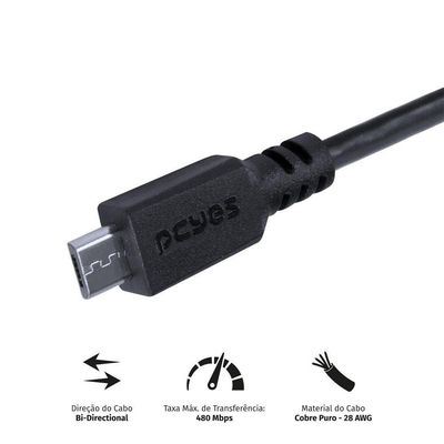 Cabo Micro Usb Para Usb A 2.0 50cm Preto - Pmuap-05